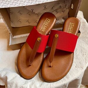 Italian Shoemakers Red Wide Strap Leather Sandals / Never Worn - Size 10M